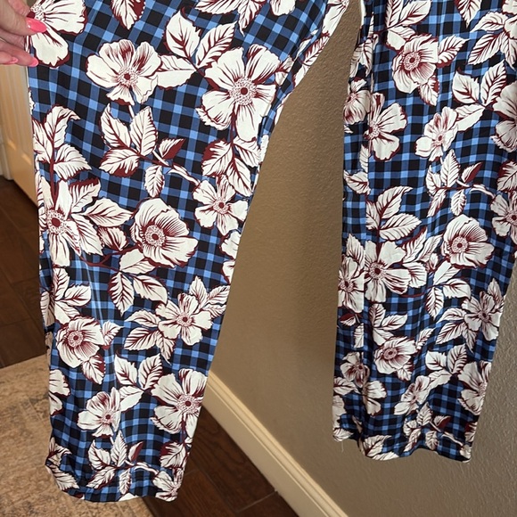 Anthropologie Scotch & Soda pull on Wide-Leg floral blue plaid Pants/ size S - Picture 5 of 12